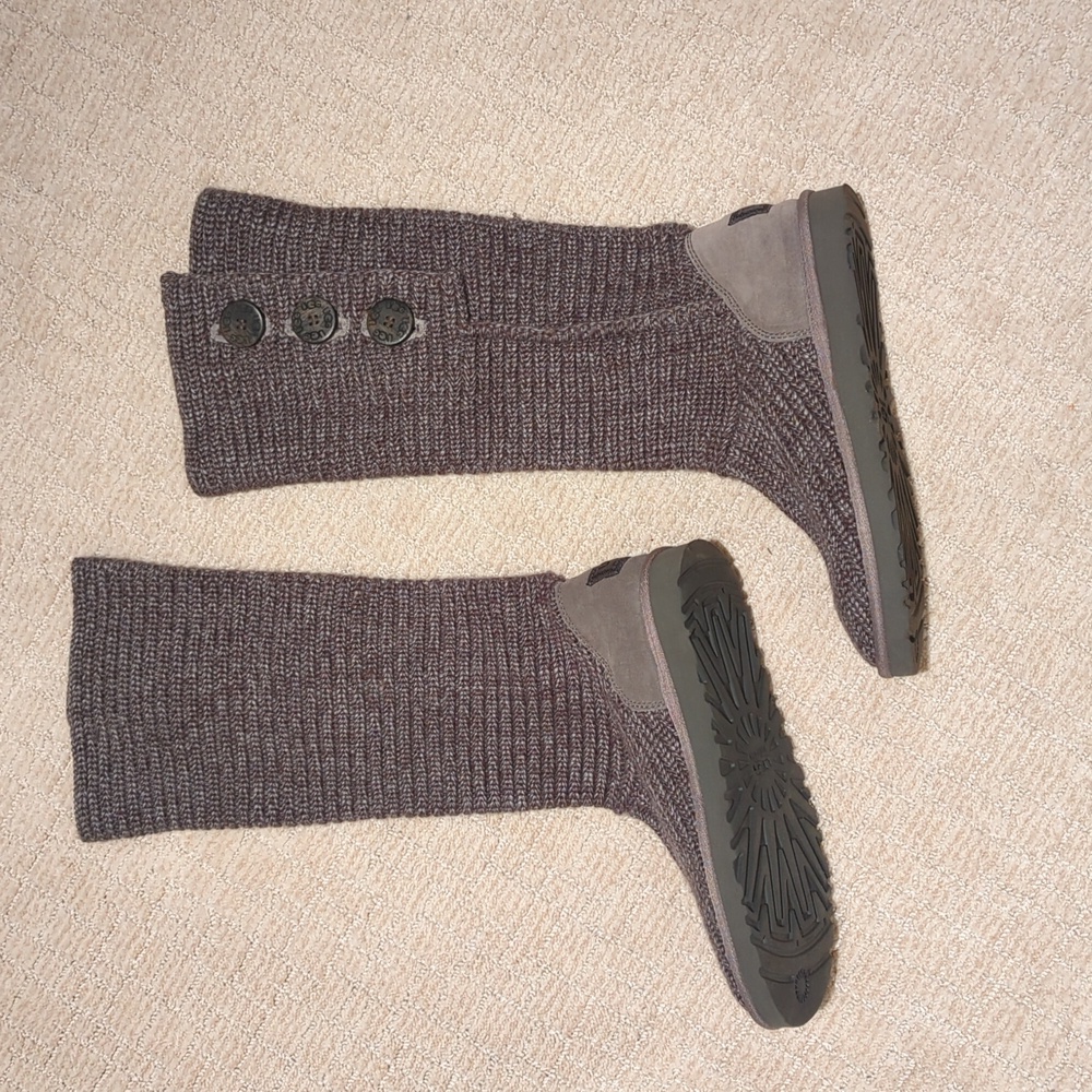 UGG Australia Gray Classic Cardy Sweater Knit Fold Over Tall Boots - Size 10